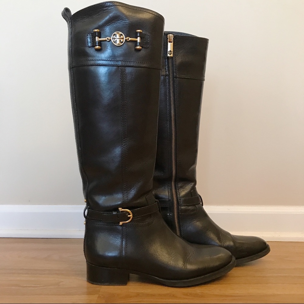 Tory Burch Black Leather Tall Boots, Size 7.5 - Picture 2 of 7